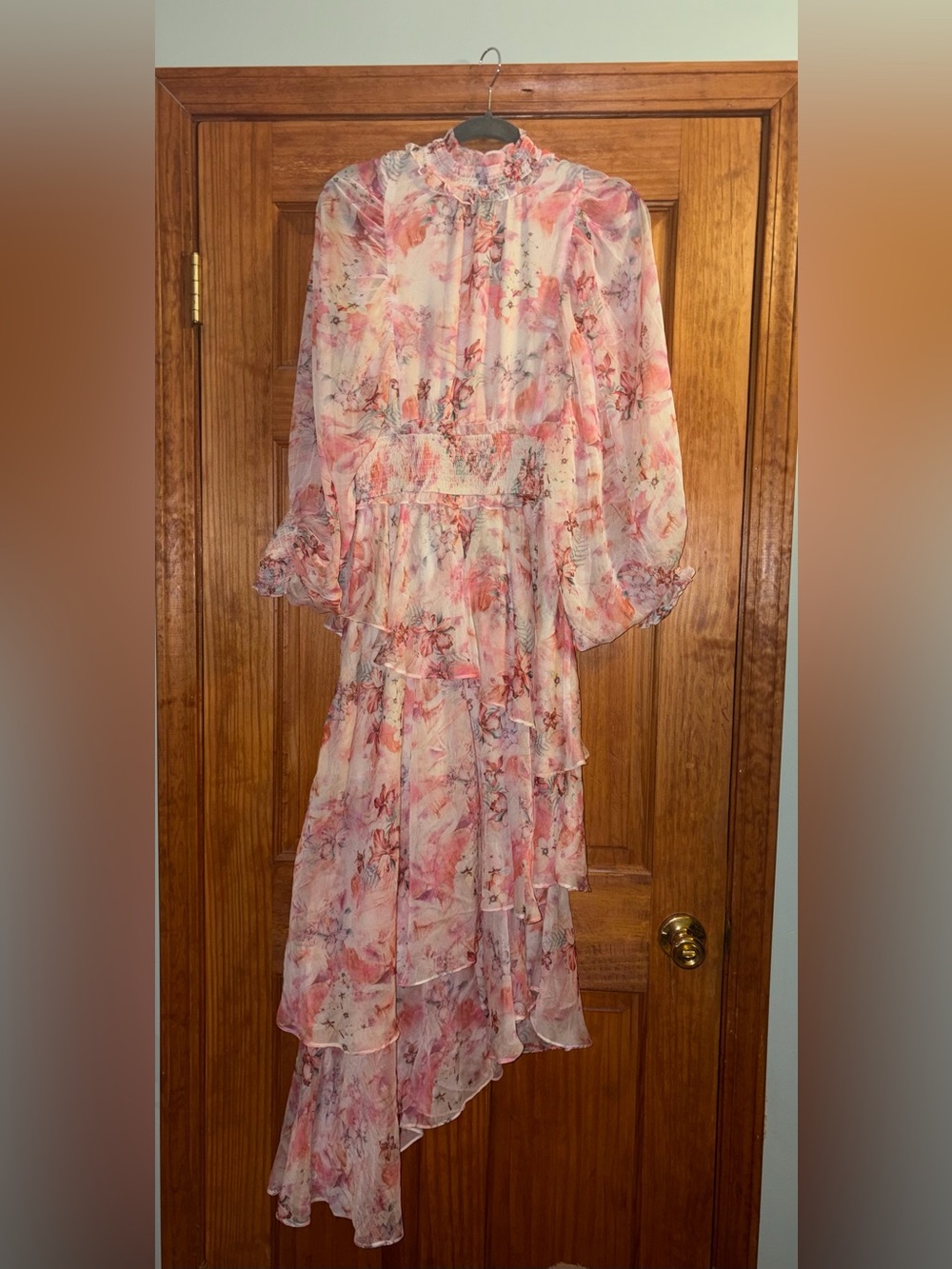 Elliatt Floral Ruffle Tiered Maxi Dress in Pink and Cream
